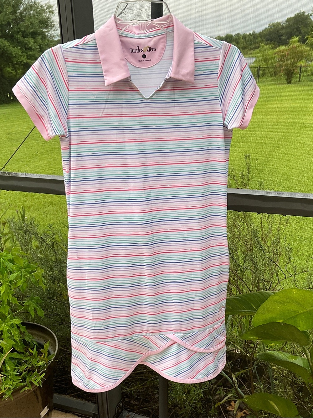 Turtles & Tees Pink Striped performance sport girls Polo Dress
